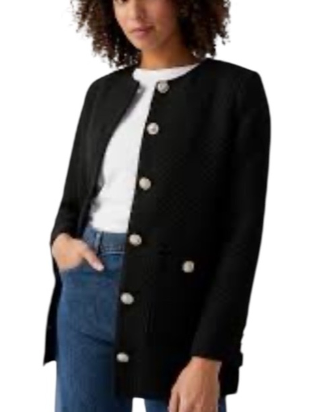 Simons Black Tweed Long Jacket Silver Buttons